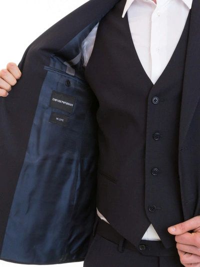 Shop Emporio Armani M-line Three-piece Wool Suit In Dark Blue
