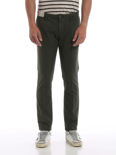Shop Incotex Pattern 15 Army Green Cotton Trousers In Dark Green