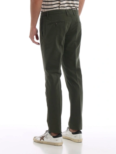 Shop Incotex Pattern 15 Army Green Cotton Trousers In Dark Green