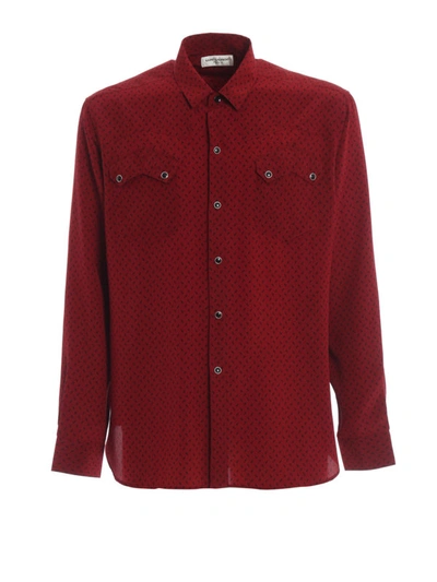 Shop Saint Laurent Printed Silk Western Style Shirt In Dark Red