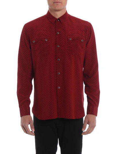 Shop Saint Laurent Printed Silk Western Style Shirt In Dark Red