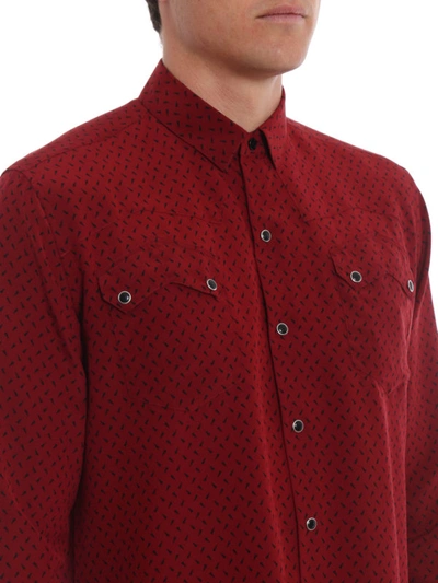 Shop Saint Laurent Printed Silk Western Style Shirt In Dark Red
