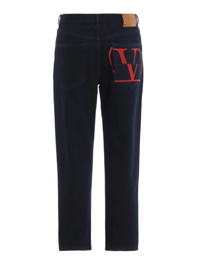 Shop Valentino Vlogo Print Dark Denim Jeans In Dark Wash