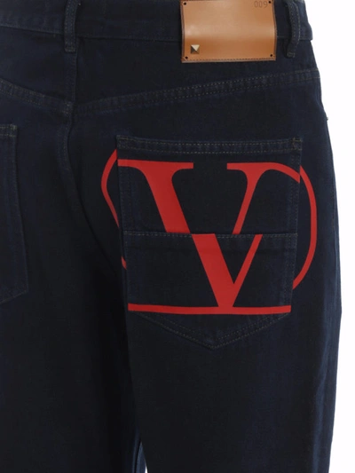 Shop Valentino Vlogo Print Dark Denim Jeans In Dark Wash