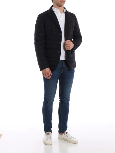 Shop Herno Silk And Cashmere Blazer Style Puffer Jacket In Dark Blue