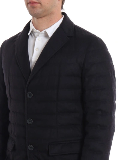 Shop Herno Silk And Cashmere Blazer Style Puffer Jacket In Dark Blue