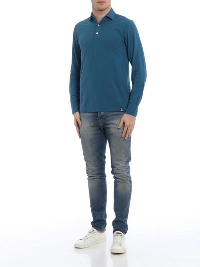 Shop Drumohr Long Sleeve Jersey Polo Shirt In Blue
