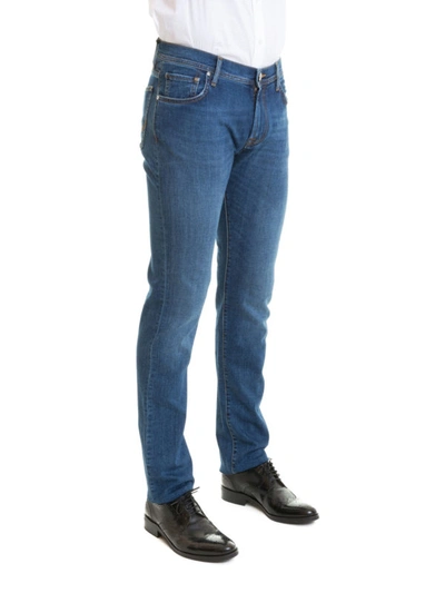 Shop Corneliani Cotton Denim 5 Pocket Jeans In Light Wash