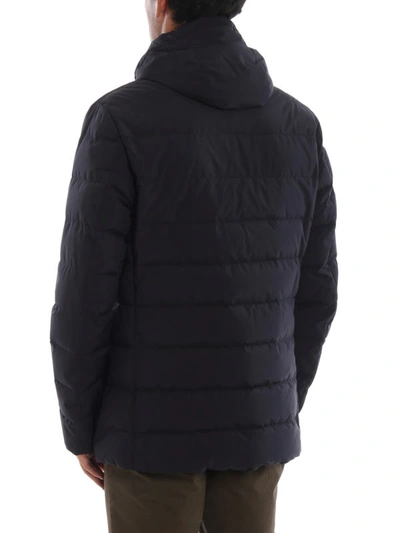 Shop Moncler Vernoux Hooded Double-front Quilted Blazer In Dark Blue