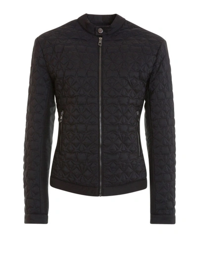 Shop Versace Guru Collar Quilted Crop Jacket In Black