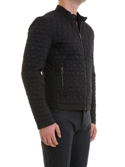 Shop Versace Guru Collar Quilted Crop Jacket In Black