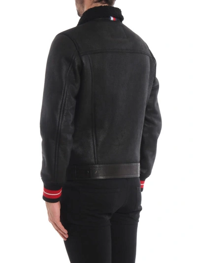 Shop Tommy Hilfiger Short Shearling Jacket In Black