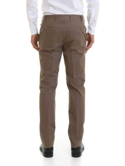Shop Corneliani Stretch Cotton Chino Trousers In Dark Beige