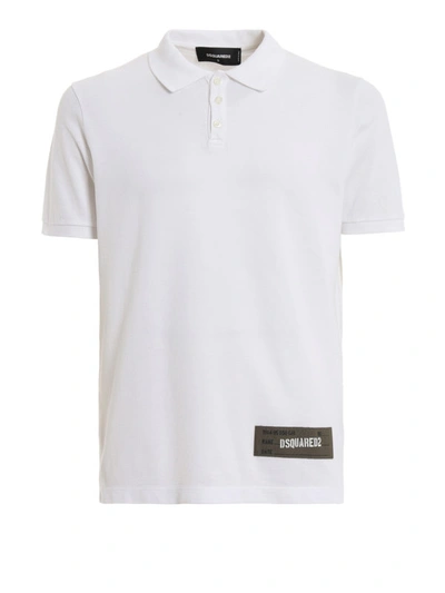Shop Dsquared2 Cotton Polo Shirt With Army Style Logo Tag In White