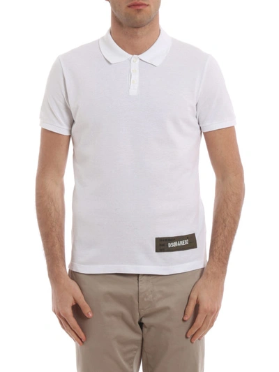 Shop Dsquared2 Cotton Polo Shirt With Army Style Logo Tag In White