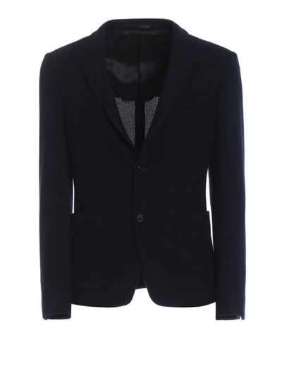 Shop Prada Unlined Cotton Knit Single-breasted Blazer In Dark Blue