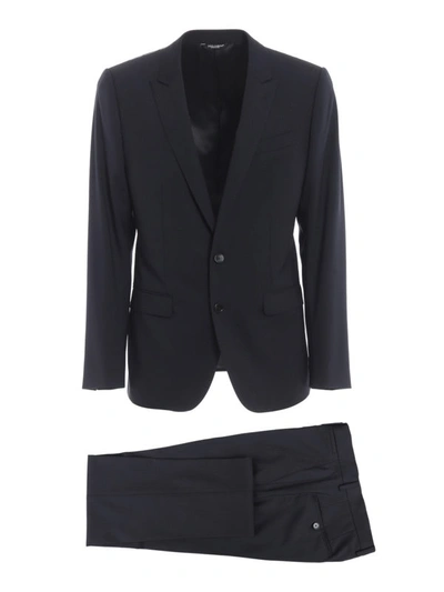Shop Dolce & Gabbana Virgin Wool Dark Blue Formal Suit