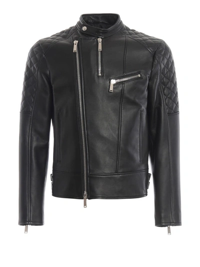 Shop Dsquared2 Lamb Leather Biker Jacket In Black