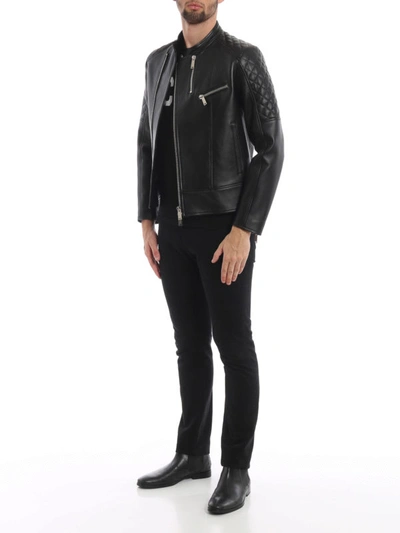 Shop Dsquared2 Lamb Leather Biker Jacket In Black