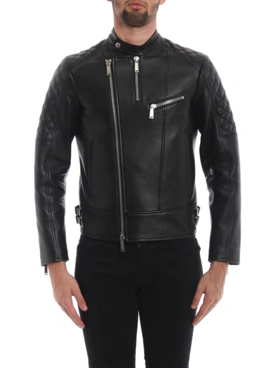 Shop Dsquared2 Lamb Leather Biker Jacket In Black