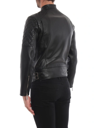 Shop Dsquared2 Lamb Leather Biker Jacket In Black