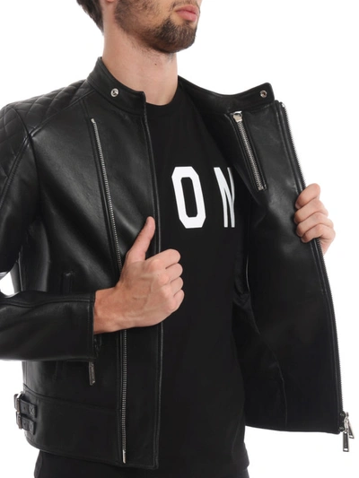 Shop Dsquared2 Lamb Leather Biker Jacket In Black