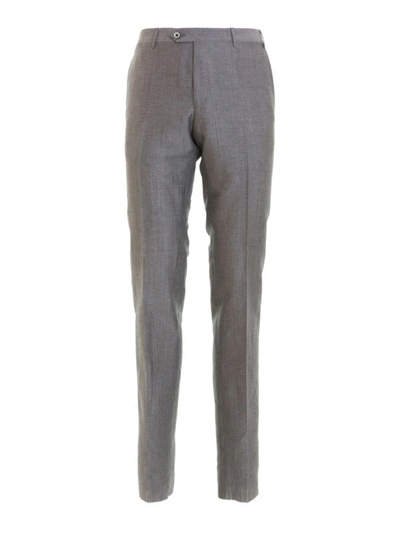 Shop Corneliani Grey Wool And Linen Blend Trousers
