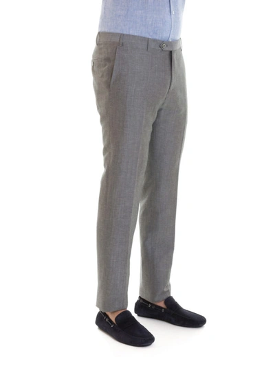 Shop Corneliani Grey Wool And Linen Blend Trousers