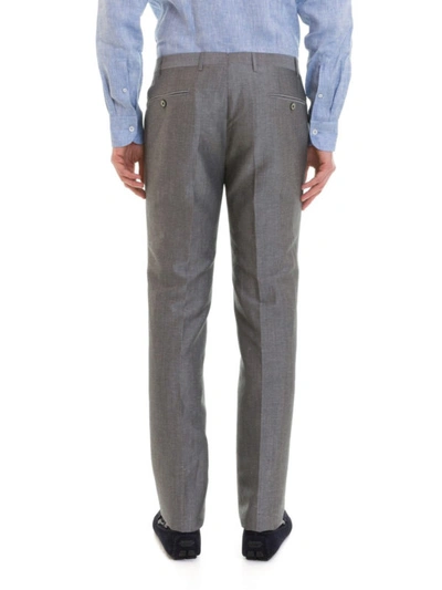 Shop Corneliani Grey Wool And Linen Blend Trousers