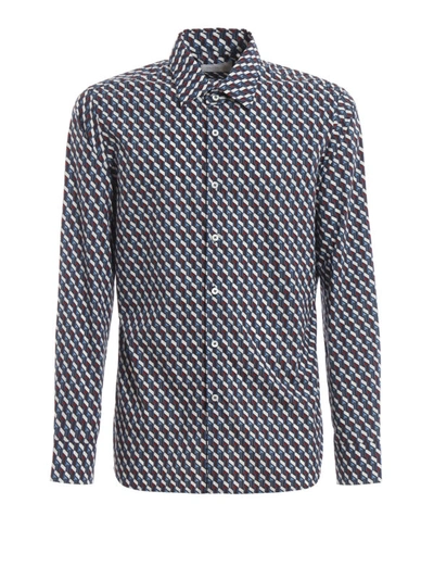 Shop Prada Geometric Patterned Poplin Shirt In Blue