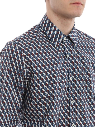 Shop Prada Geometric Patterned Poplin Shirt In Blue