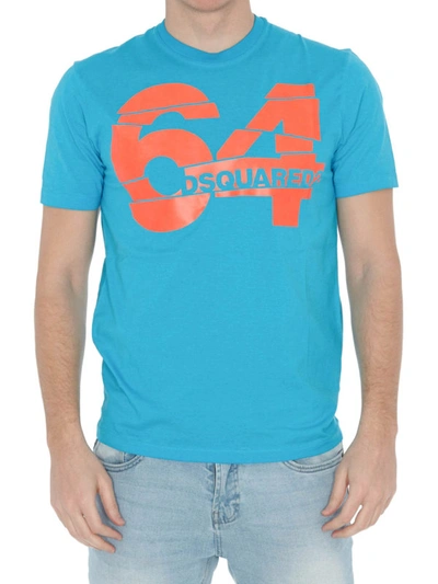 Shop Dsquared2 64 Print Light Blue Jersey T-shirt