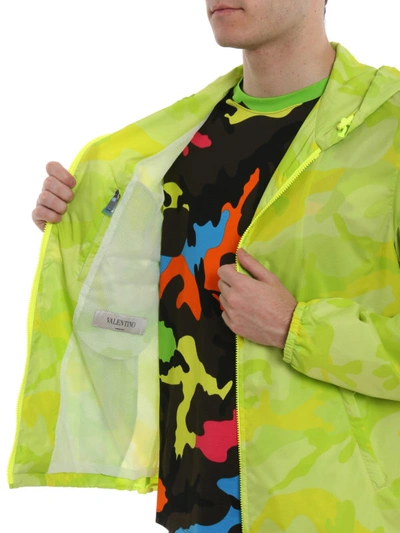 Shop Valentino Fluo Camu Hooded Windbreaker In Yellow