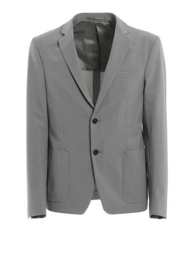 Shop Prada Micro Check Tech Unlined Blazer In Grey