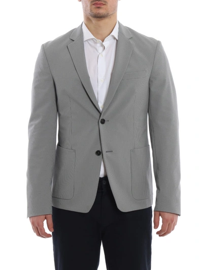 Shop Prada Micro Check Tech Unlined Blazer In Grey
