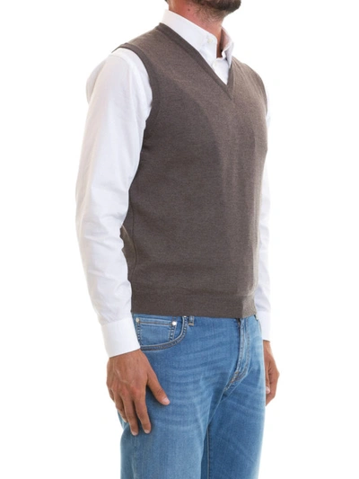 Shop Corneliani Pure Wool V-neck Vest In Brown