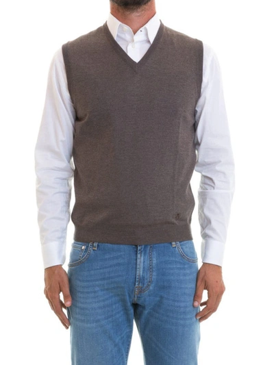 Shop Corneliani Pure Wool V-neck Vest In Brown