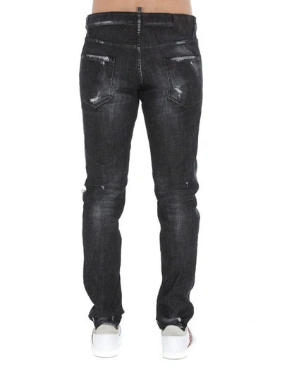 Shop Dsquared2 Cool Guy Contrasting Logo Label Denim Jeans In Black