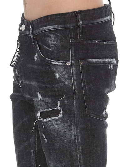 Shop Dsquared2 Cool Guy Contrasting Logo Label Denim Jeans In Black