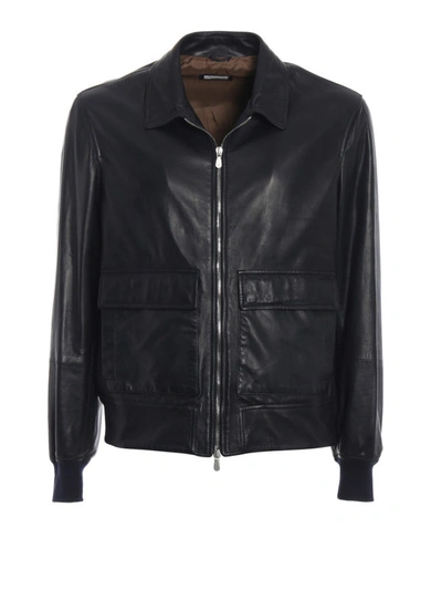 Shop Brunello Cucinelli Soft Leather Casual Jacket In Dark Blue