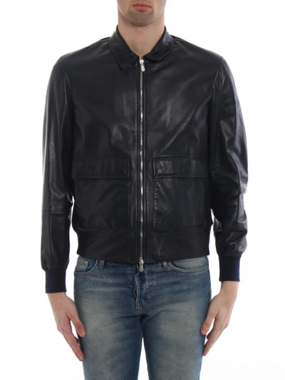 Shop Brunello Cucinelli Soft Leather Casual Jacket In Dark Blue