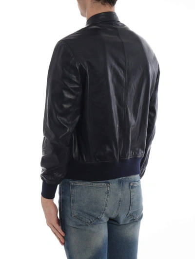 Shop Brunello Cucinelli Soft Leather Casual Jacket In Dark Blue