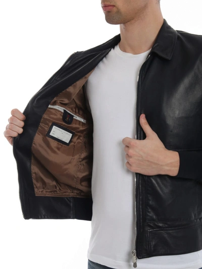 Shop Brunello Cucinelli Soft Leather Casual Jacket In Dark Blue