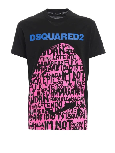 Shop Dsquared2 Logo Print Black Cotton T-shirt