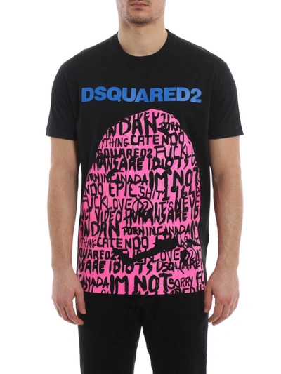 Shop Dsquared2 Logo Print Black Cotton T-shirt