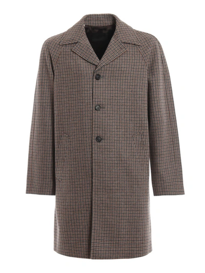 Shop Prada Houndstooth Shetland Wool Coat In Brown