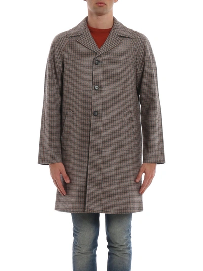 Shop Prada Houndstooth Shetland Wool Coat In Brown