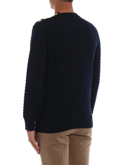 Shop Dondup Golden Buttons Striped Pattern Blue Crewneck In Dark Blue