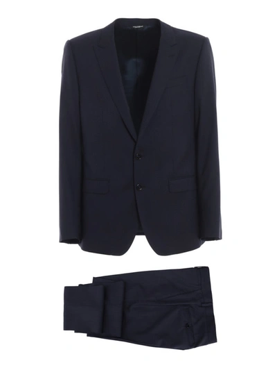 Shop Dolce & Gabbana Wool And Silk Navy Blue Martini Suit In Dark Blue