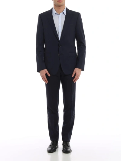 Shop Dolce & Gabbana Wool And Silk Navy Blue Martini Suit In Dark Blue